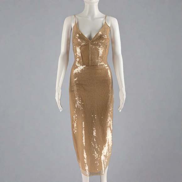 DAVID KOMA Dresses & Skirts - DAVID KOMA Beige Nude Mesh Spaghetti Straps Cocktail Dress